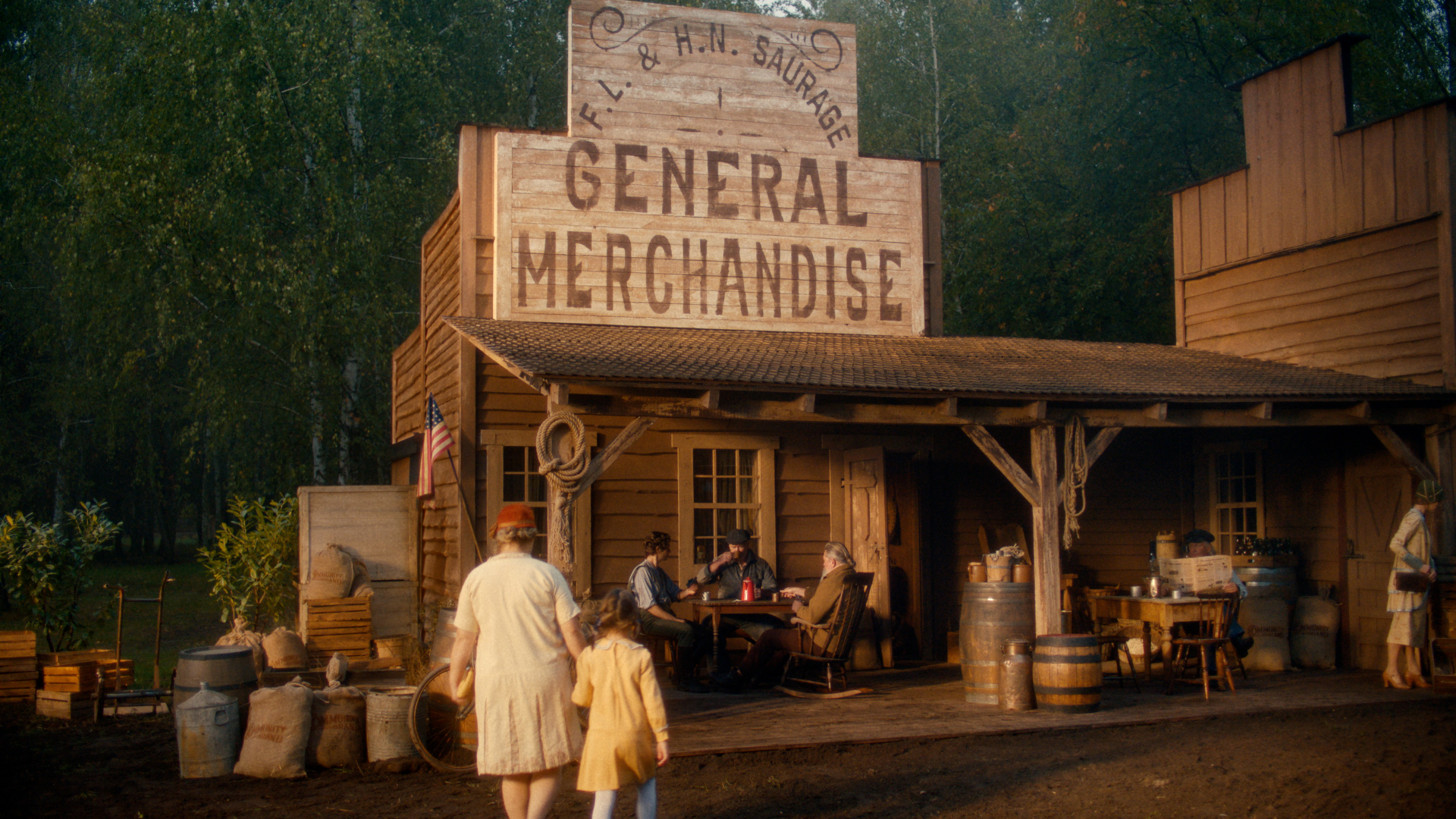 Exterior of a general store from the early 1900s